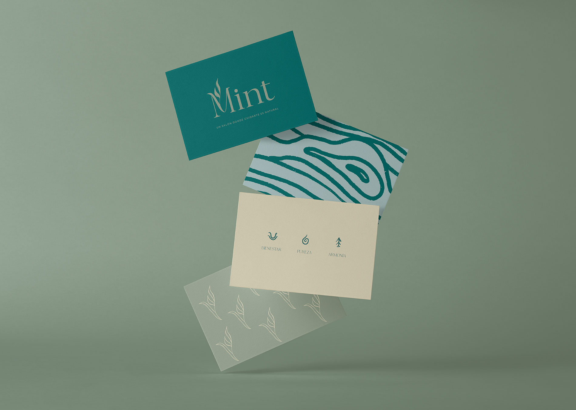 LaKarulina - Tarjetas de visita de MINT con logotipo orgánico y diseño limpio.