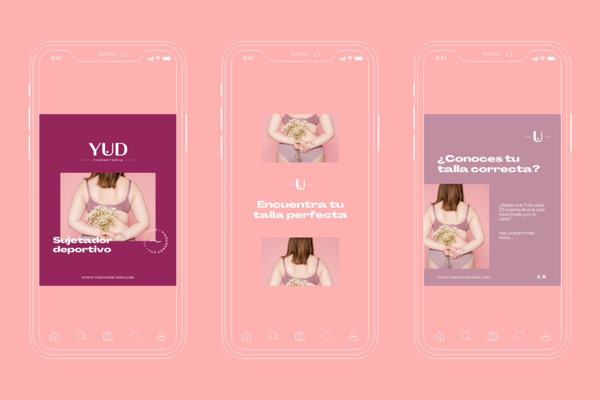 Estrategia de contenidos y diseño de feed para el Instagram de YUD Corsetería por LaKarulina.