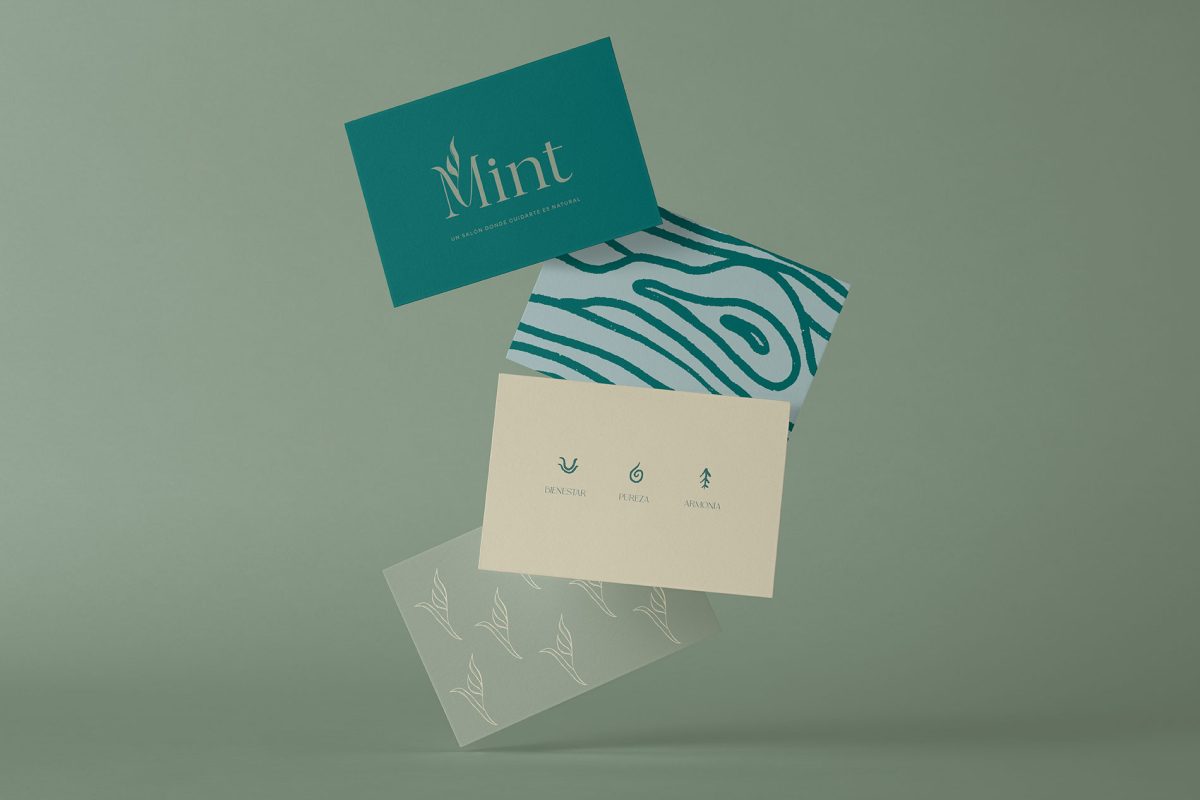 LaKarulina - Tarjetas de visita de MINT con logotipo orgánico y diseño limpio.